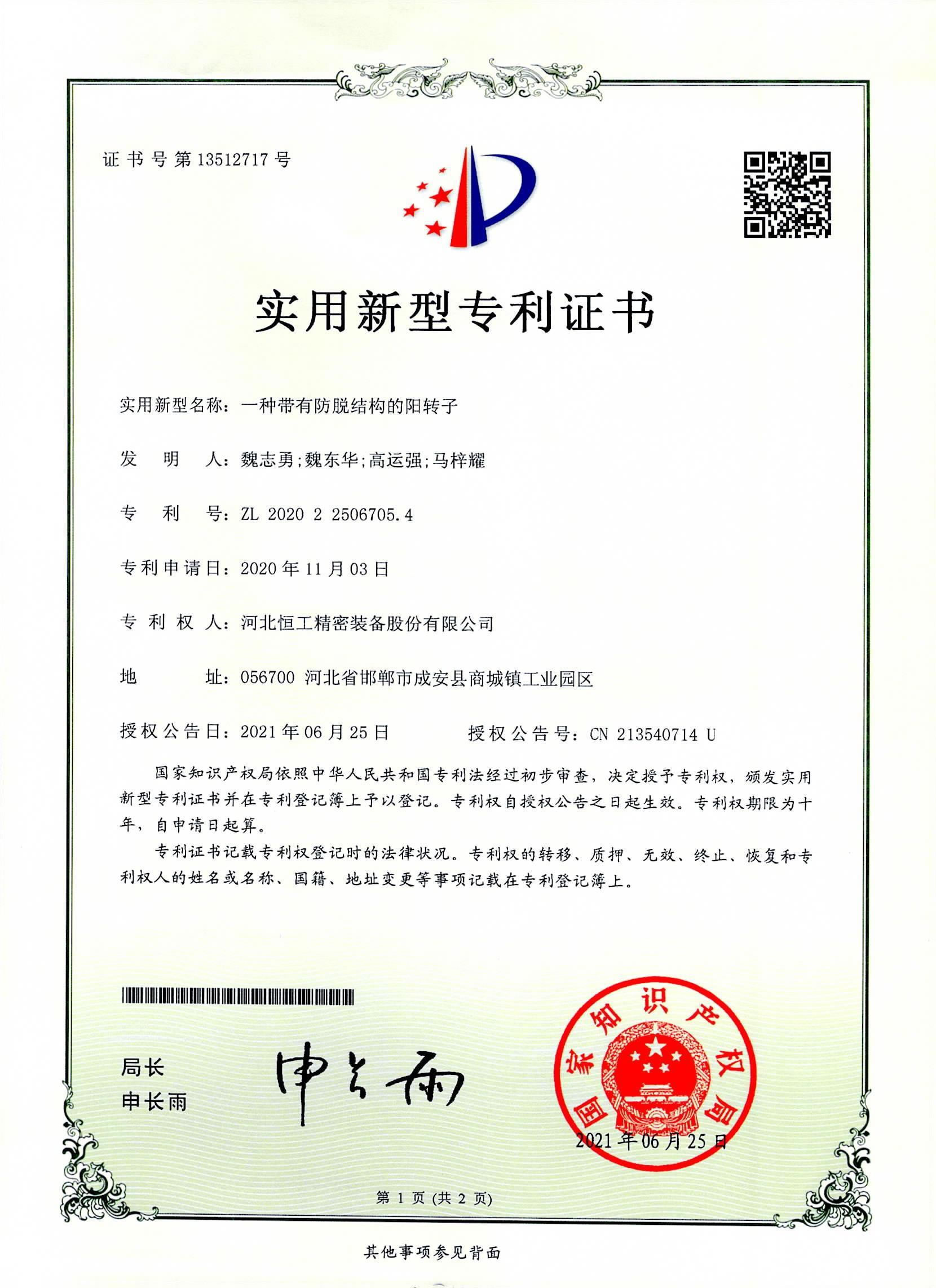 一種帶有防脫結(jié)構(gòu)的陽轉(zhuǎn)子